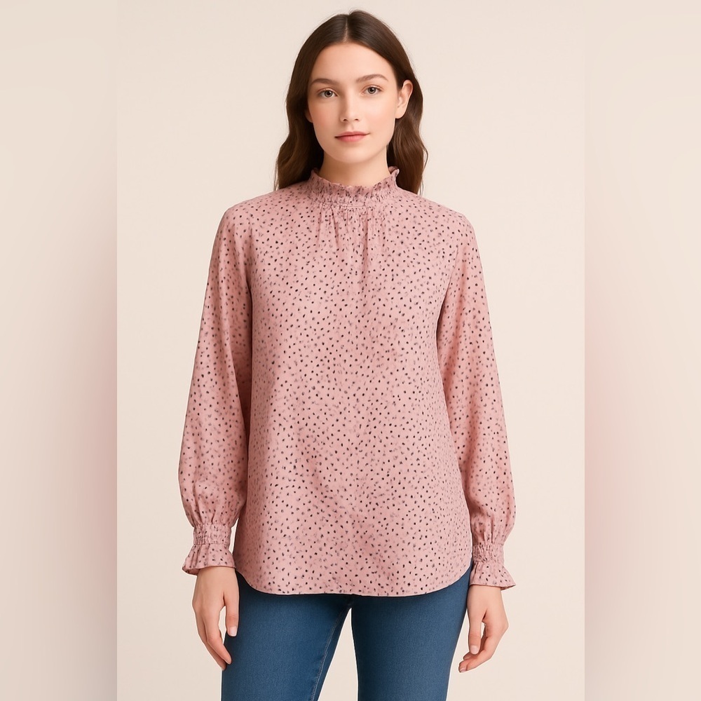 Halogen Pink Polka Dot Tunic Blouse Women’s 1 | Soft Lightweight Boho Chic Retro